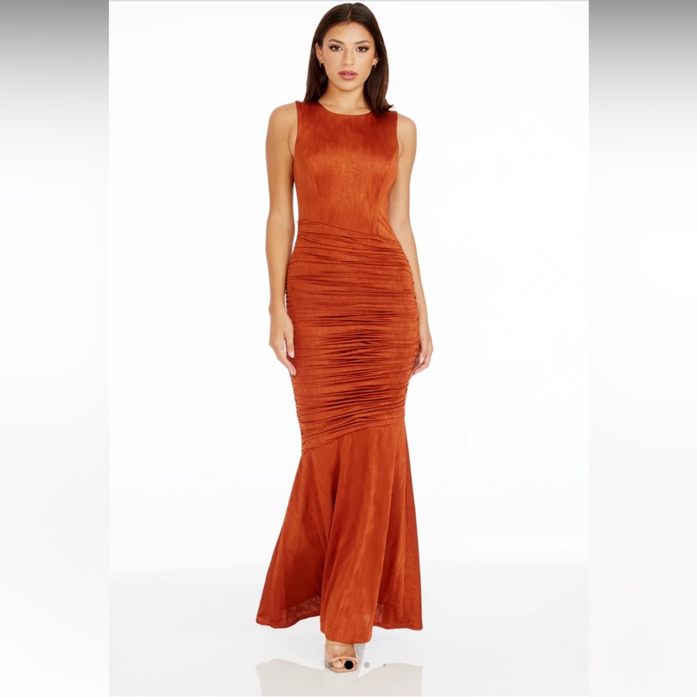 DRESS THE POPULATION - VIOLETTA GOWN - BURNT ORANGE
